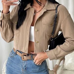 SHEIN Beige Corduroy Utility Jacket